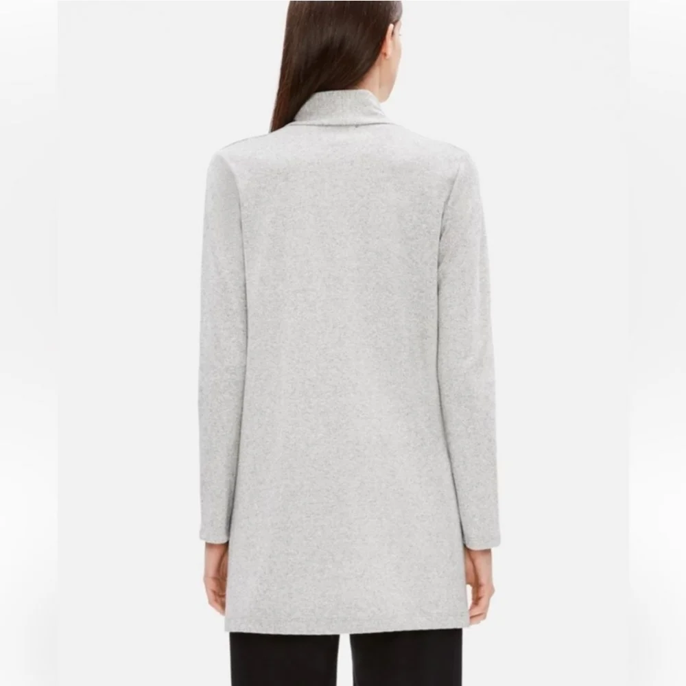 Eileen Fisher Herringbone Organic Cotton Longline Open Front Jacket Cardigan L